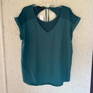 Fortune + Ivy Teal Green Tie Back Mixed Material Blouse Women’s XL
